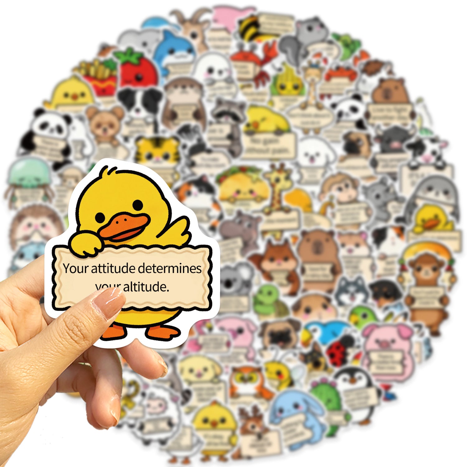 100 Cartoon animals Stickers solid with white border