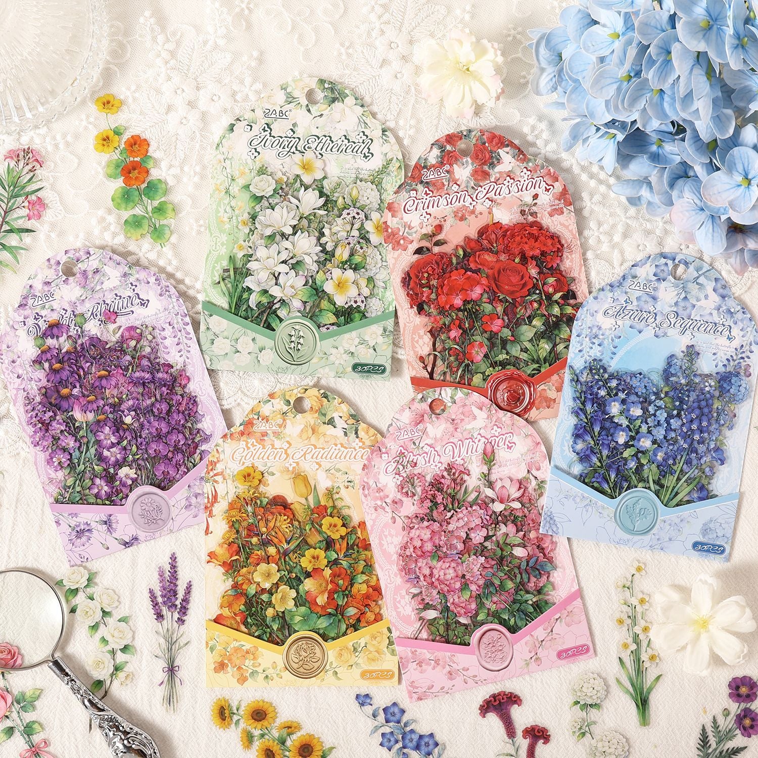 Colorful Flowers PET Stickers -30Pcs each pack