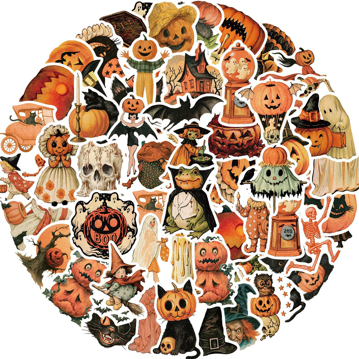 50 Vintage Halloween Solid Sticker With White Border