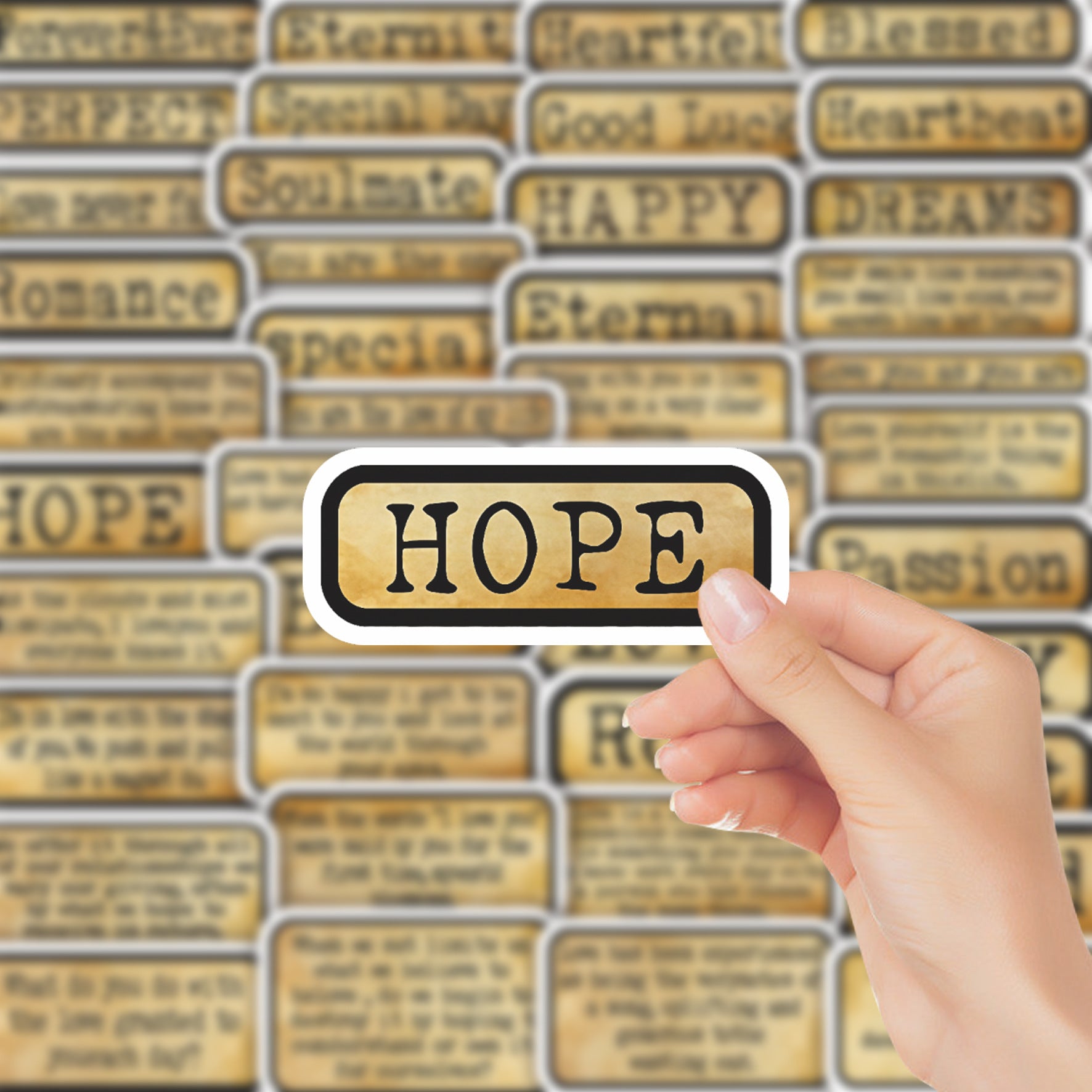 50 Vintage English Phrases Stickers solid with white border