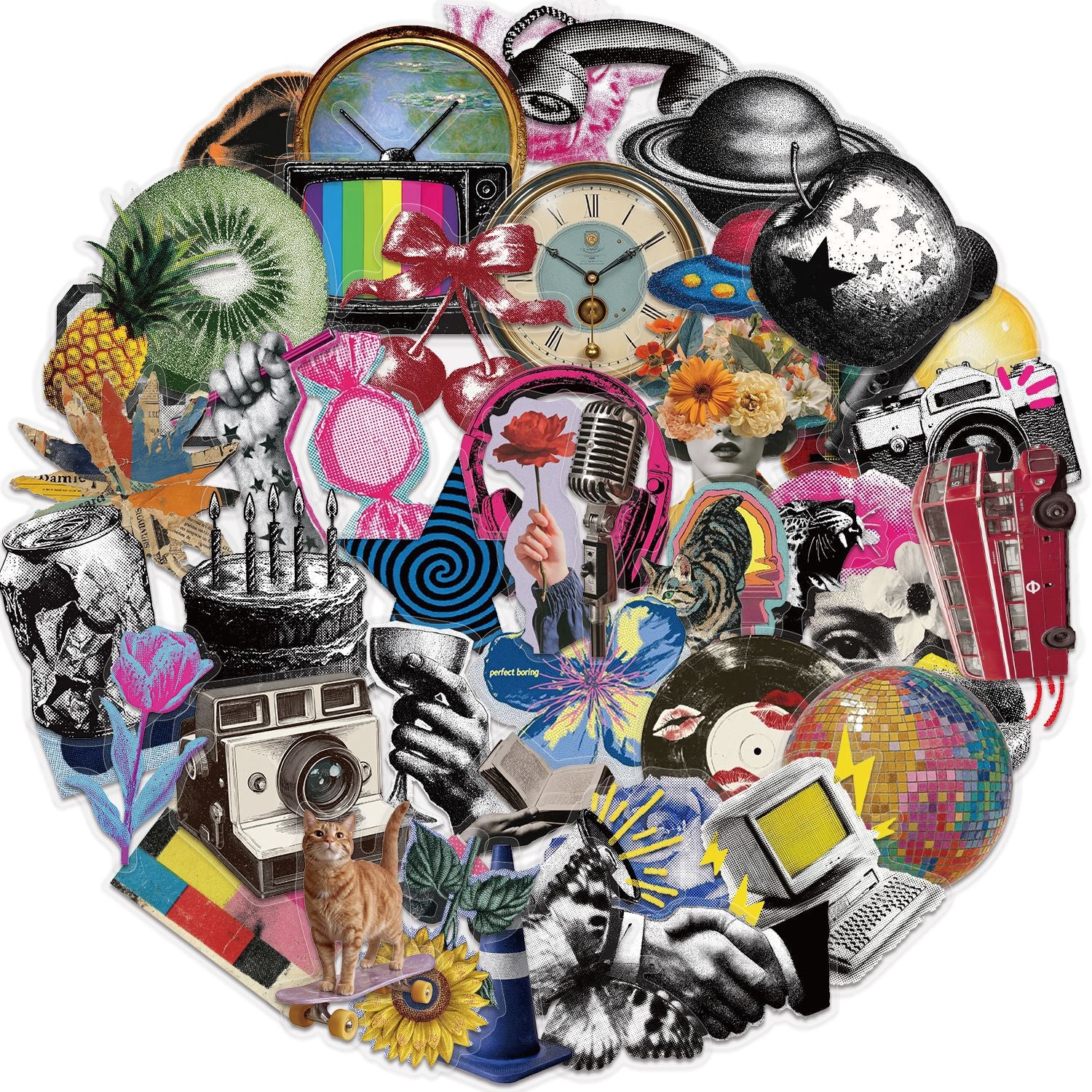 50 Vintage Millennium Pop Style Items PET Sticker