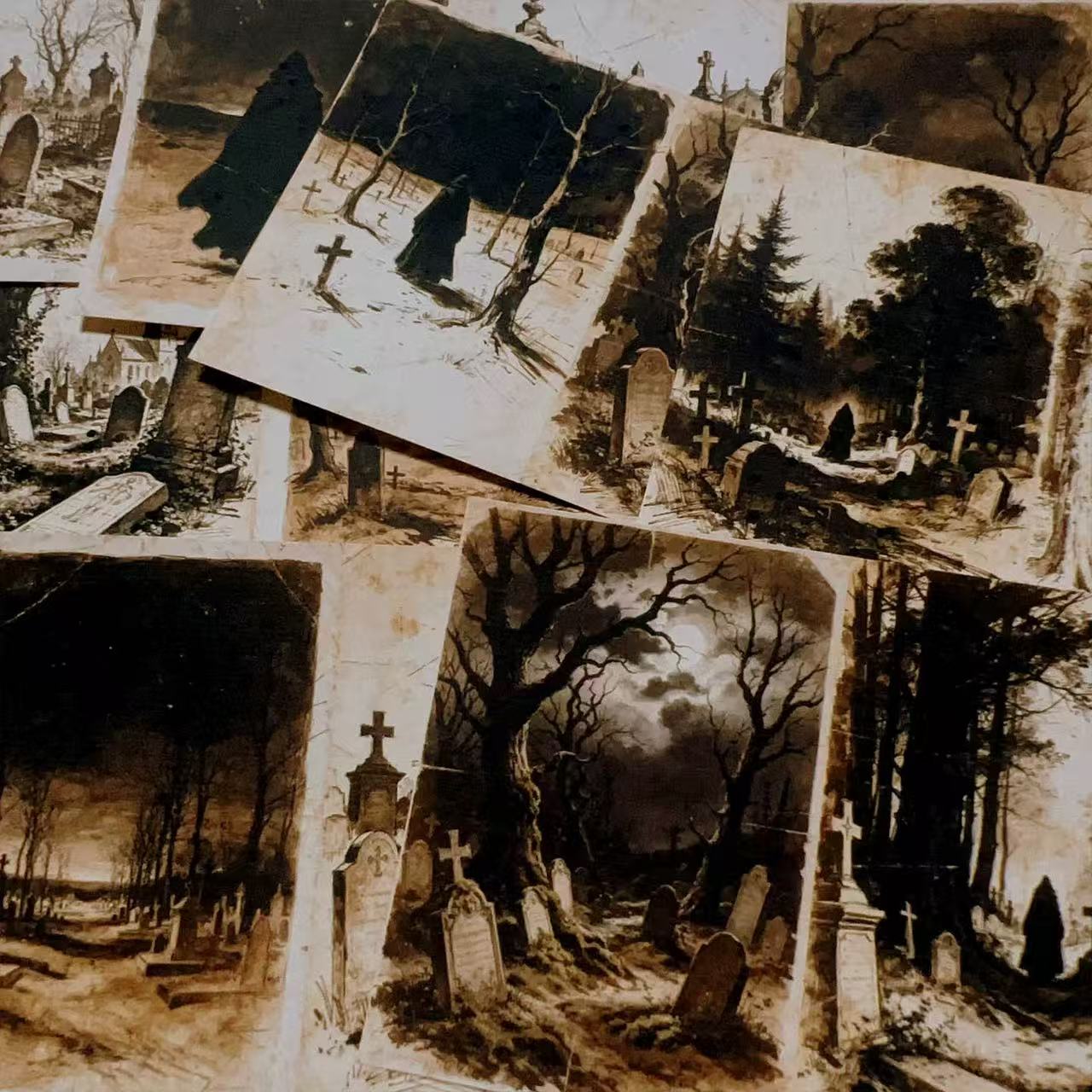 Vintage Gothic Abandoned Cemetery paper (14cm x 20cm) -8Pcs each pack