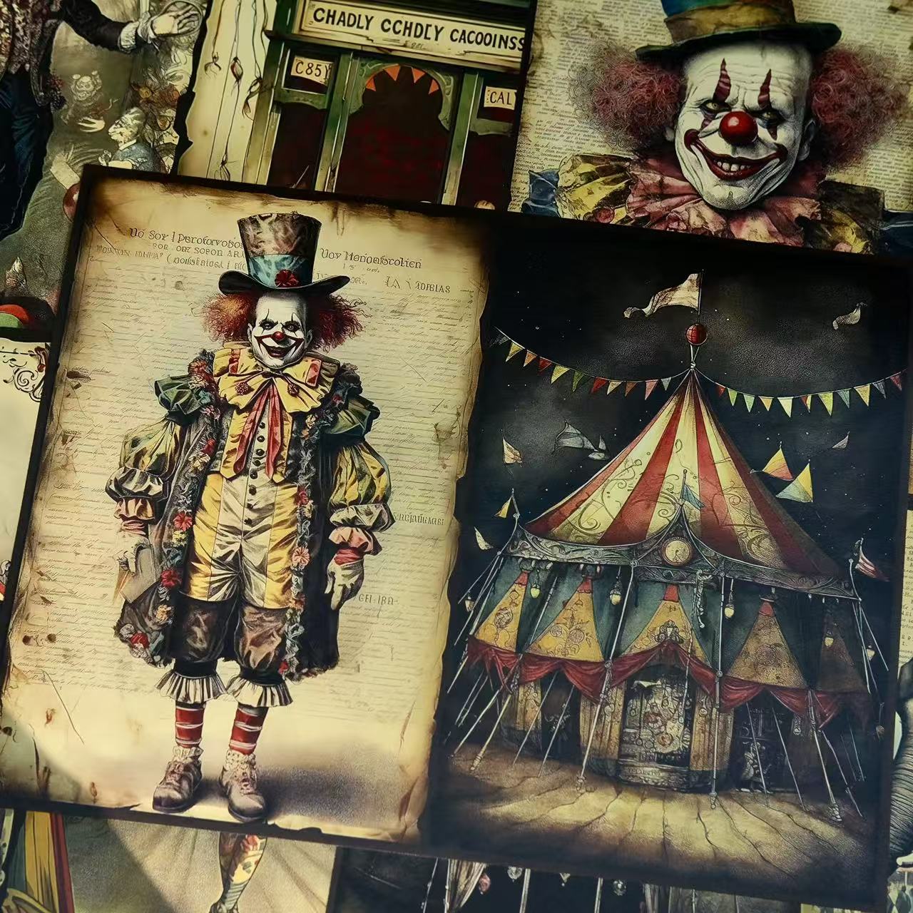 1021 A4 size Dark Clown Circus Paradise Style Paper 5 pcs