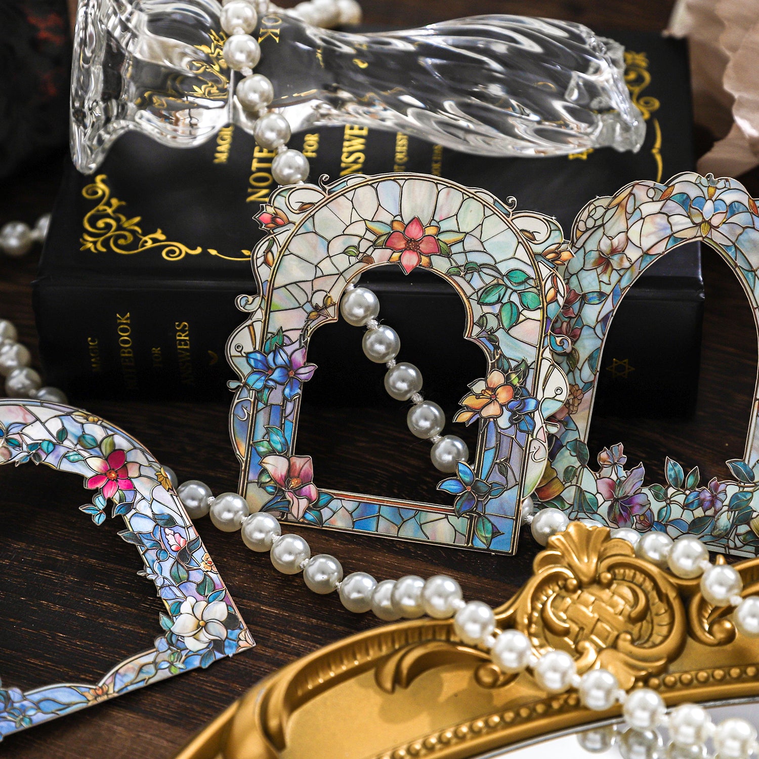 0313 Glass Mirror Flower Series die cut cardstock Sticker -10Pcs each pack