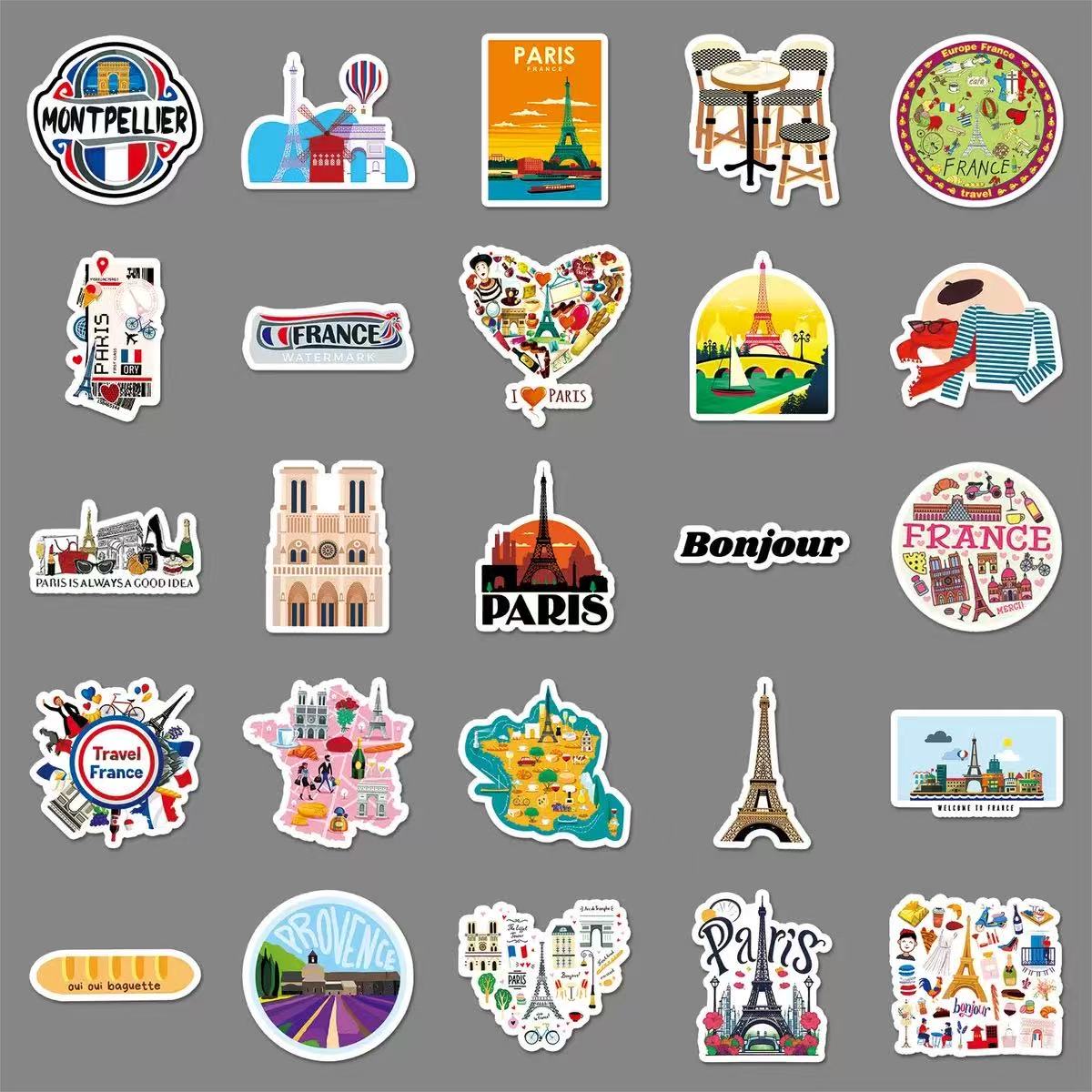 0609 50 France trip Stickers solid with white border