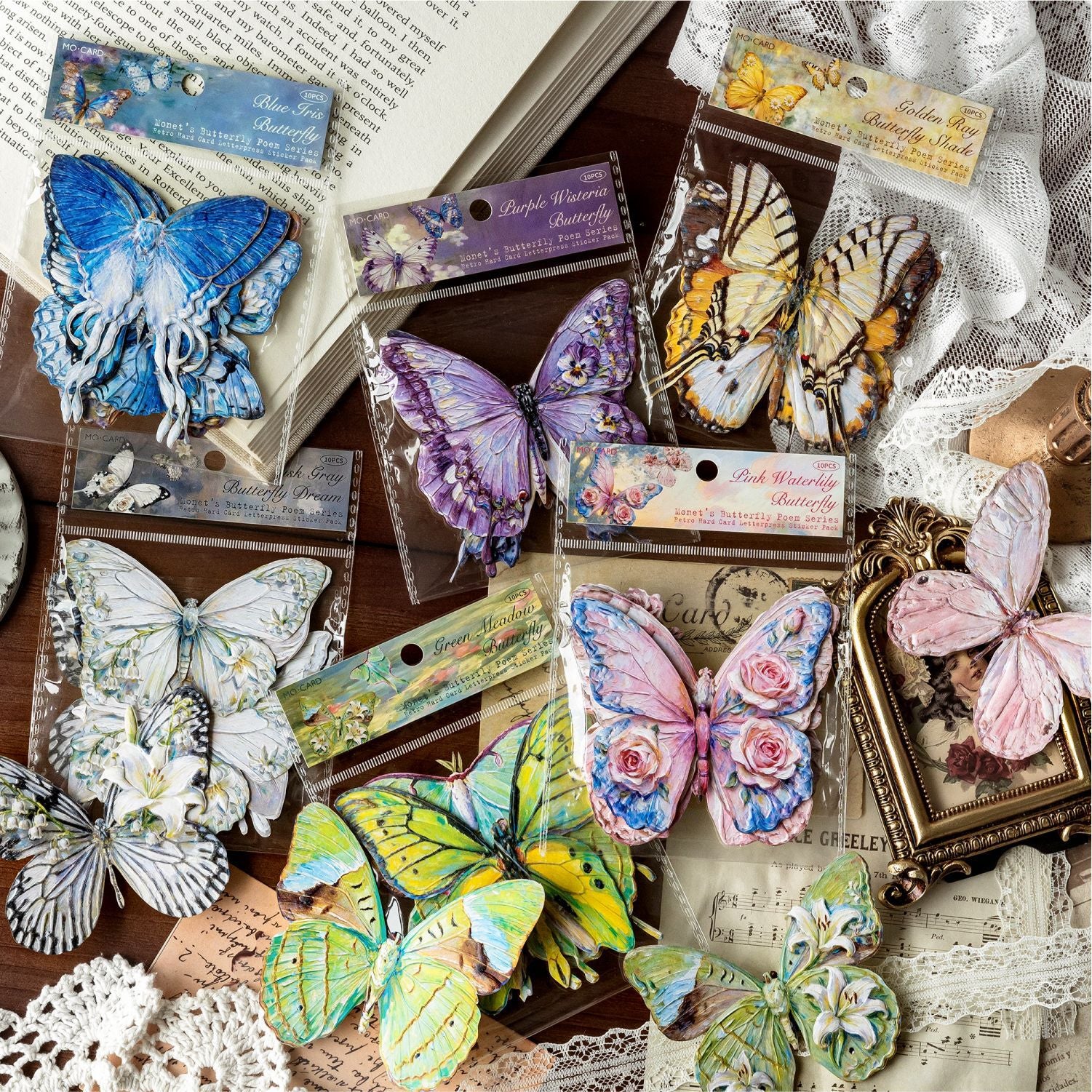 Butterfly Embossed Cardstock Stickers -10Pcs each pack