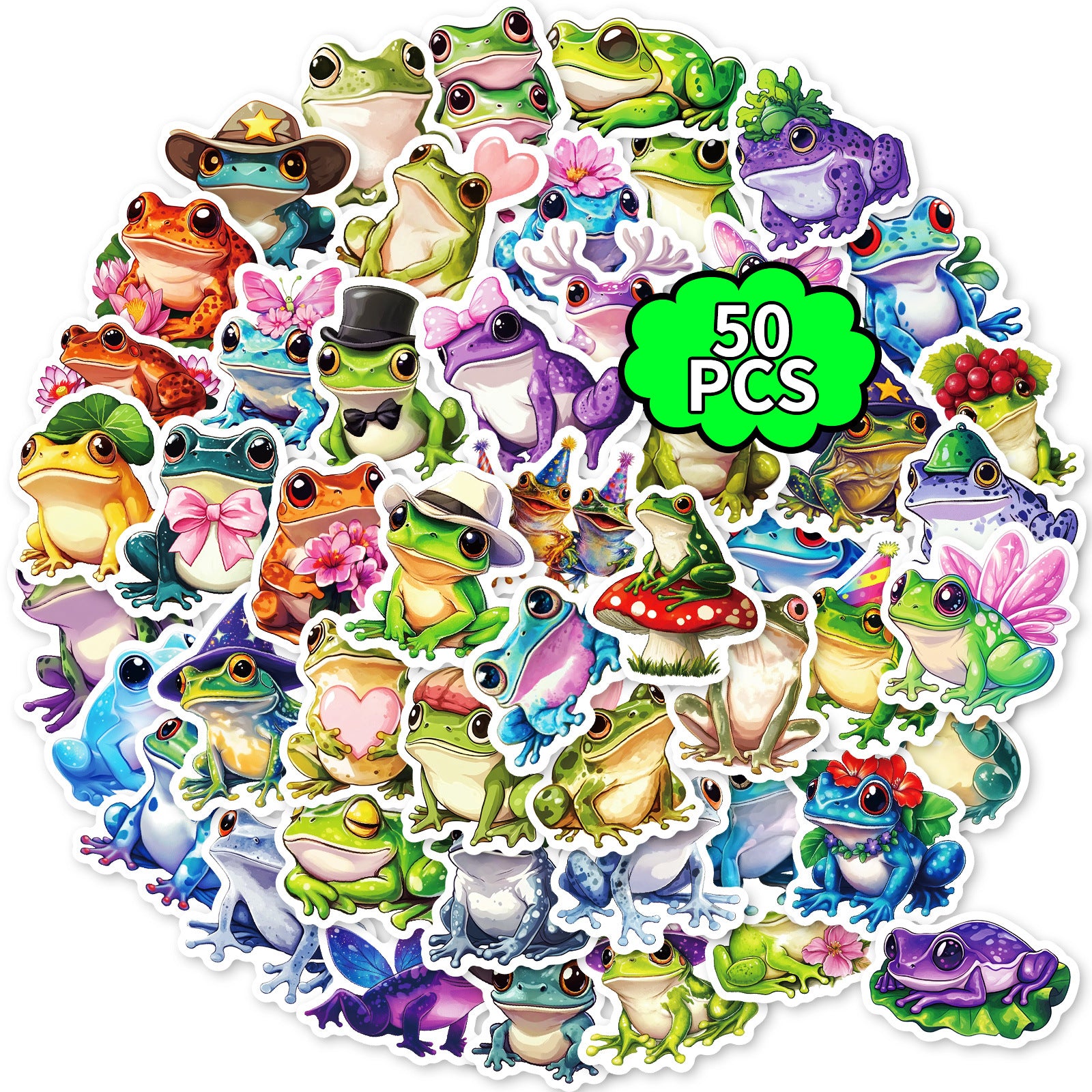 0717 50 Frog Stickers solid with white border