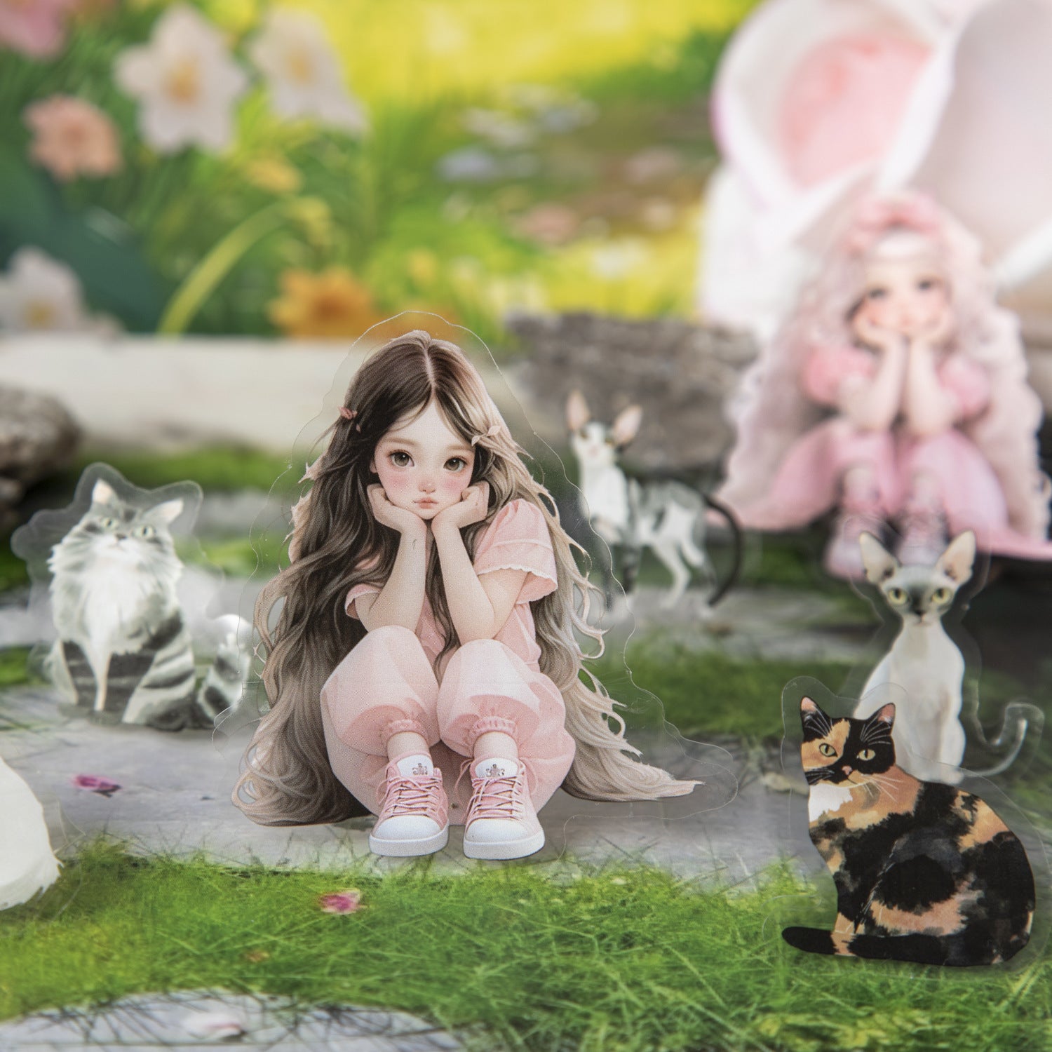 0423 Girl and Cat Series Sticker-50Pcs each pack