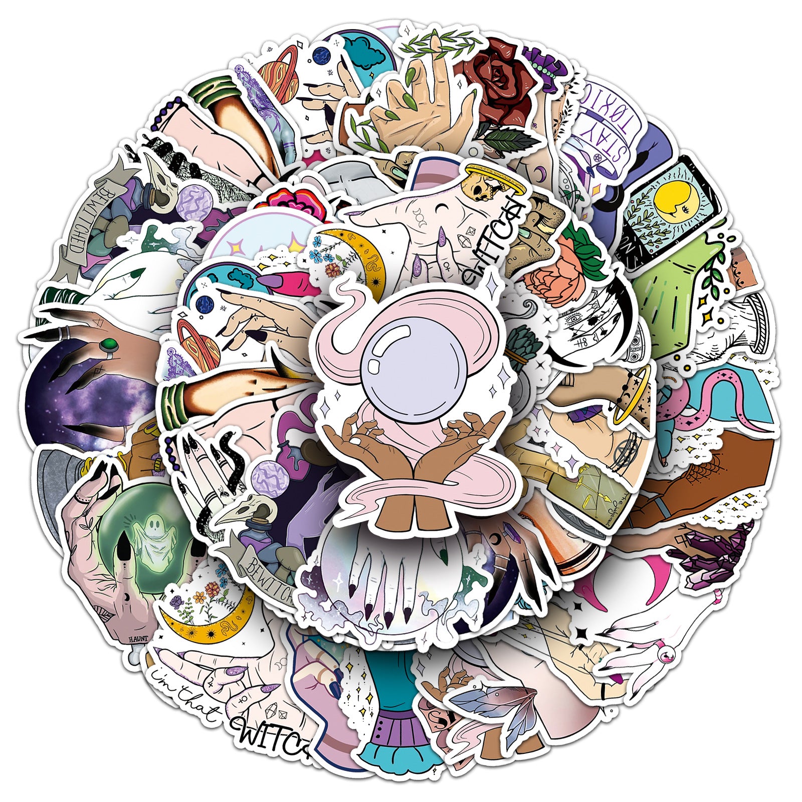 50 The Magic Witch's Hand Stickers solid with white border