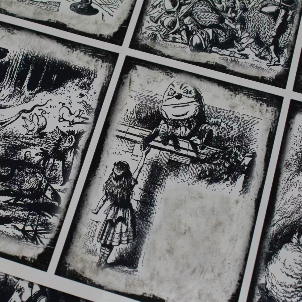 A4 size Black and White Alice in Wonderland Style Paper 6 pcs