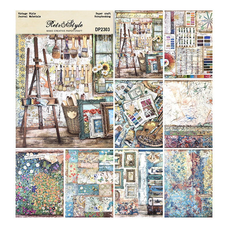 0703 A5 Retro painting studio background paper PA5202 -8Pcs each pack