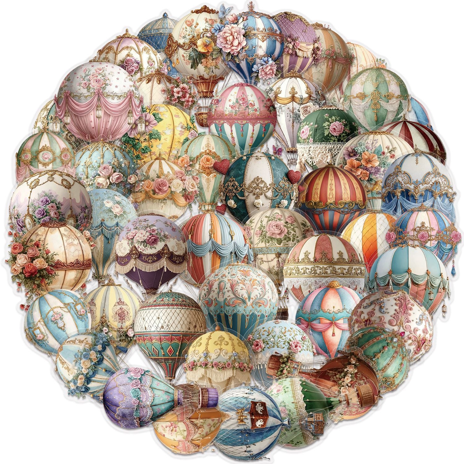 50 Vintage Hot Air Balloon PET Sticker