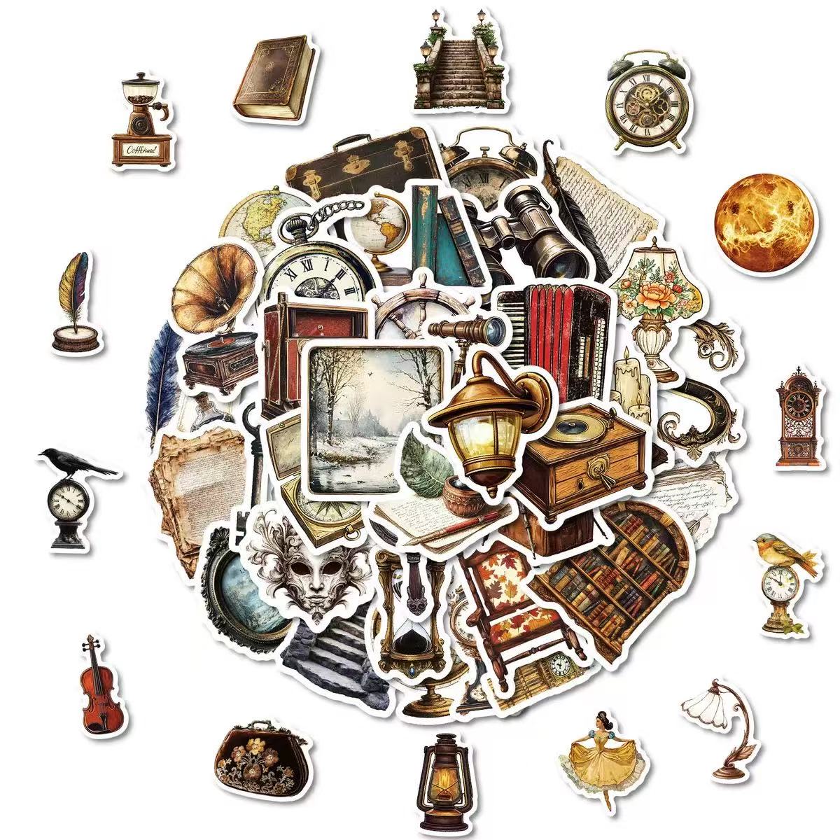 0612 50 European retro Stickers solid with white border