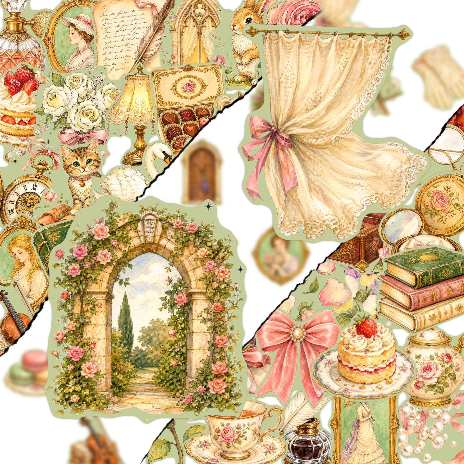 50 Vintage Artistic Journal Decor Solid Sticker With Green border