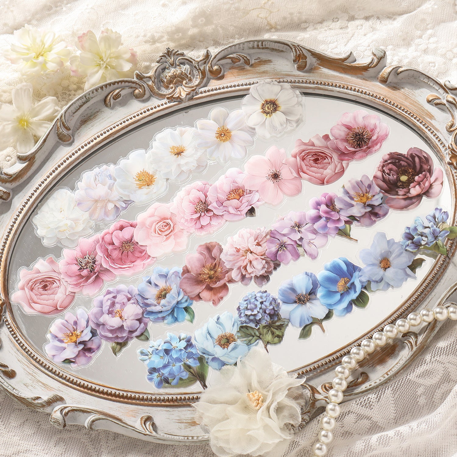 Vintage Watercolor Flowers PET Stickers -100Pcs each pack
