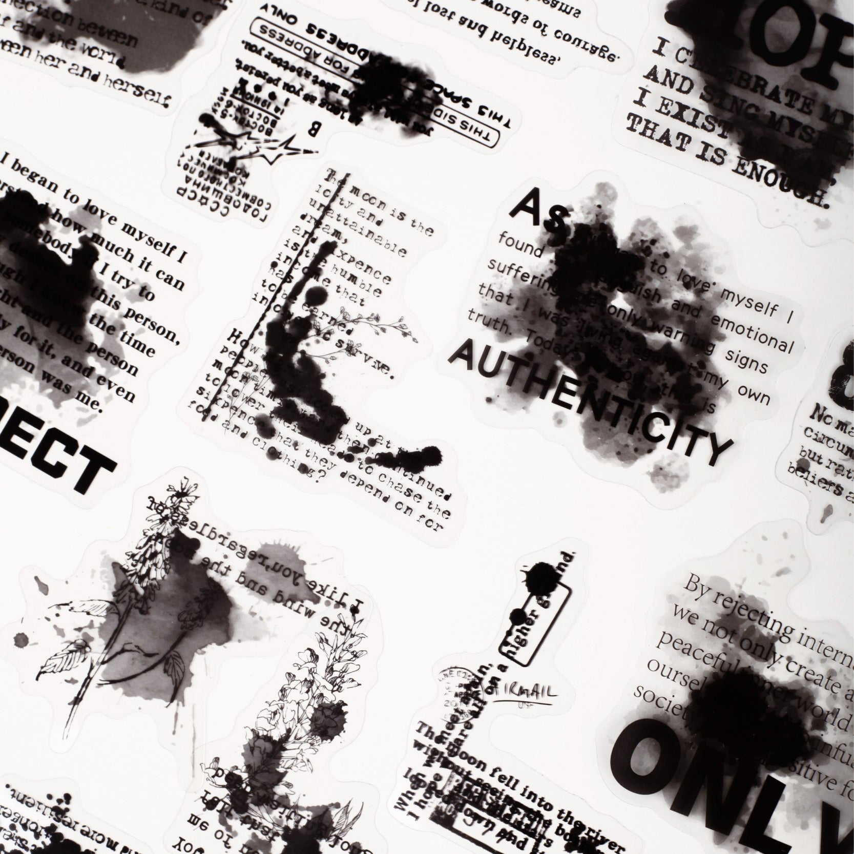 0709 Text ink dyeing PET sticker -20Pcs each pack