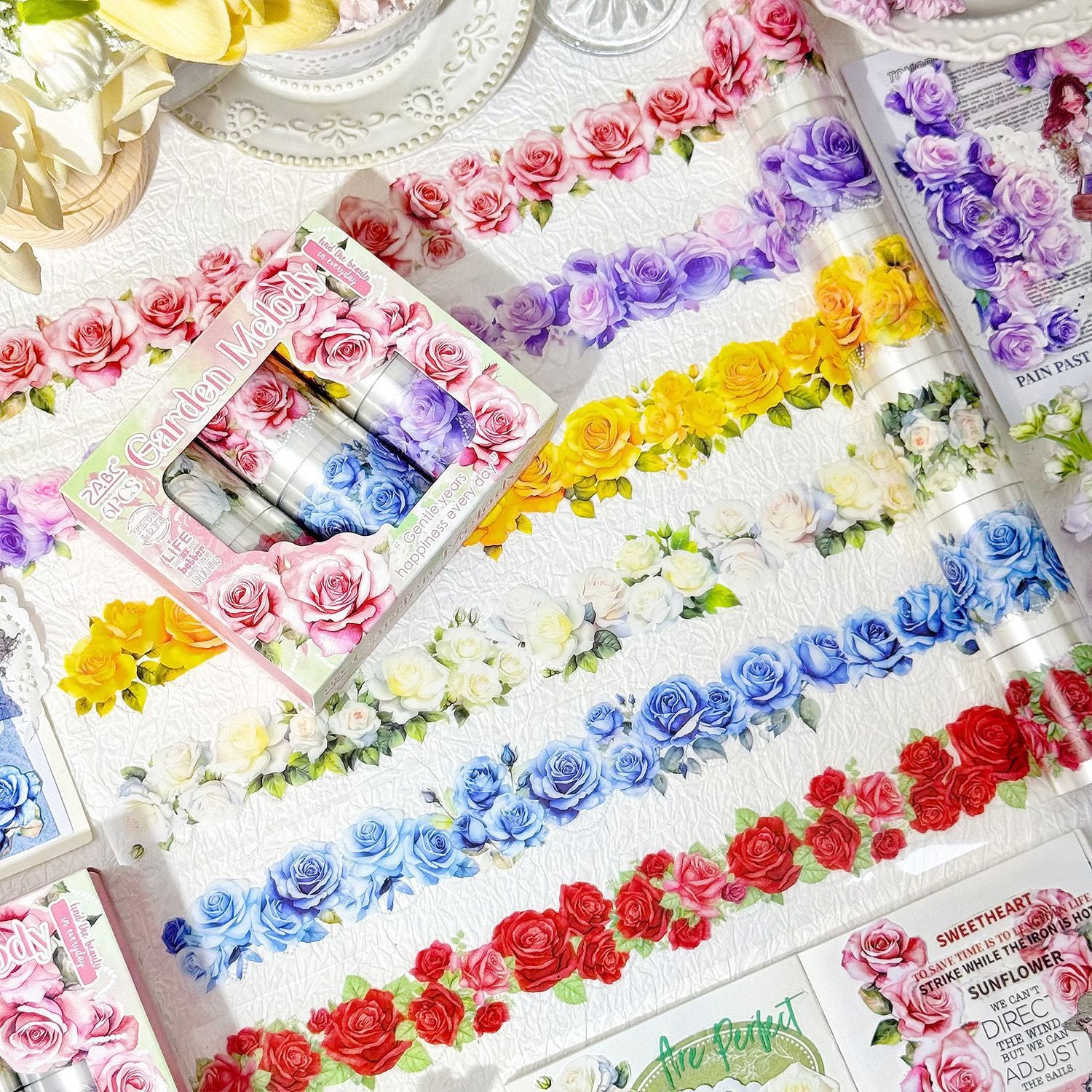 0719 Sea of flowers PET Tape Set *pre-cut 6 rolls 5cm*2m