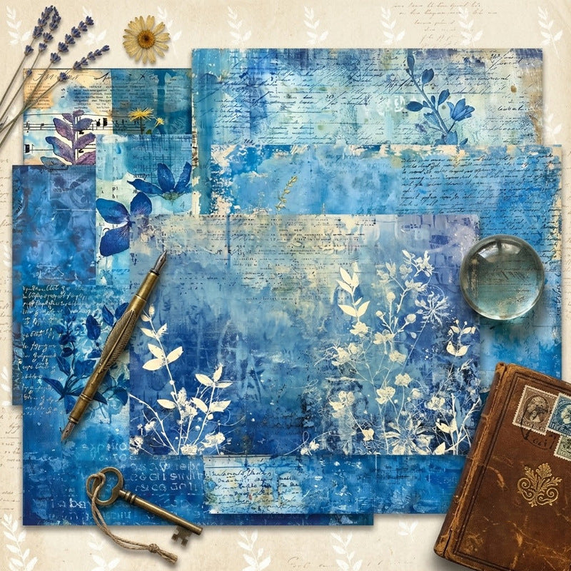 A5 Blue Plants Background Paper -8Pcs each pack