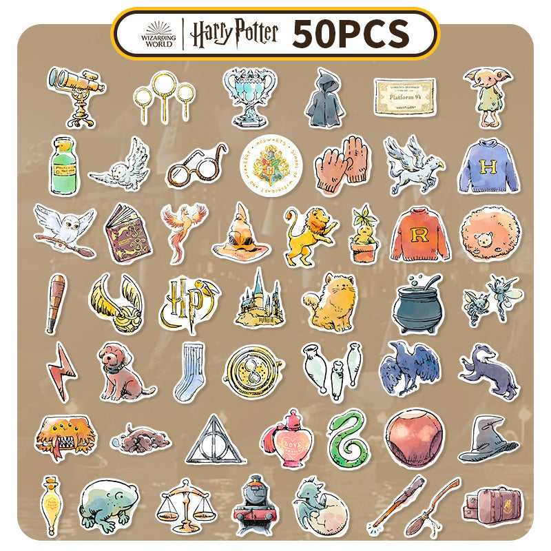 50 Watercolor magic academy Stickers solid with white border