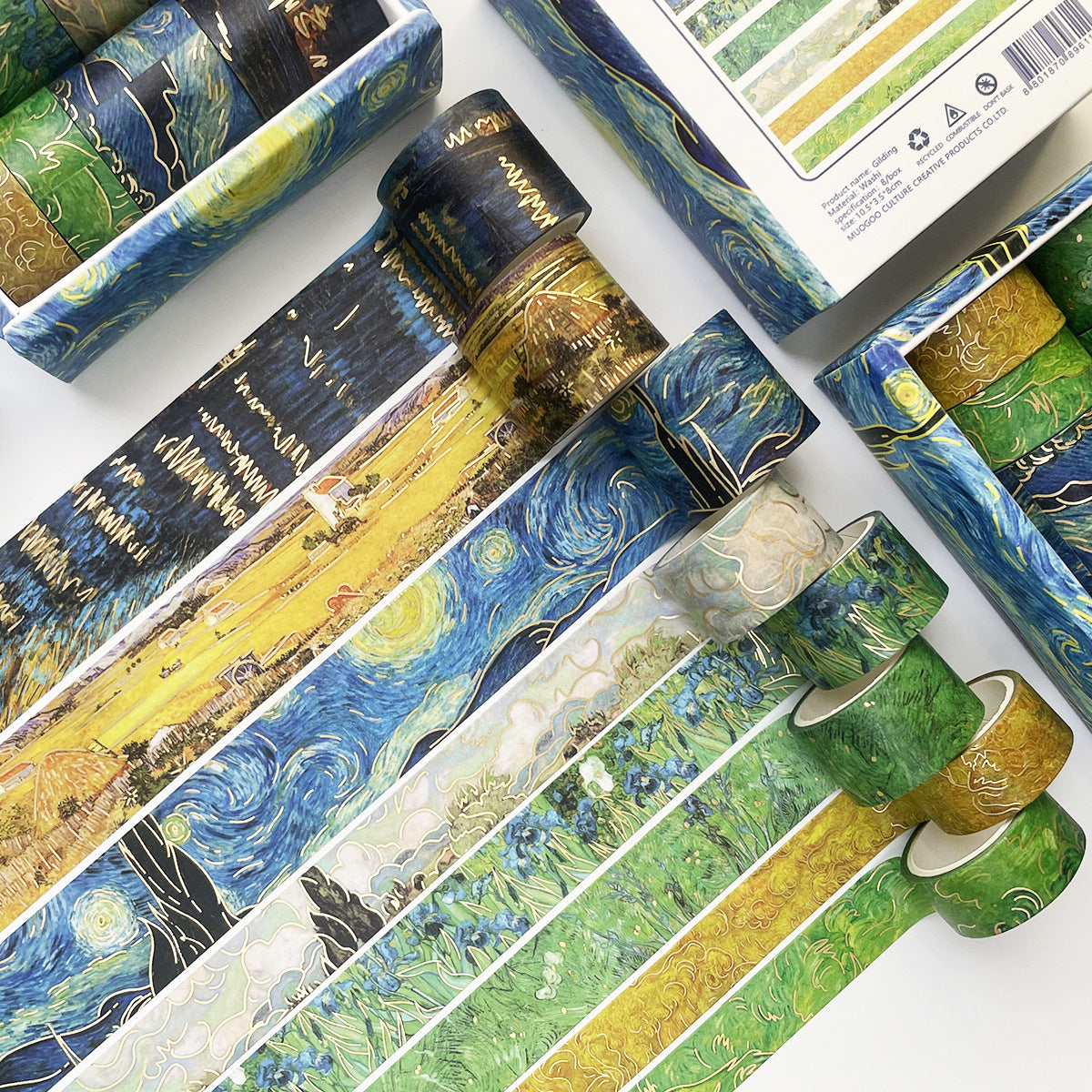 Van Gogh Starry Sky Oil Painting Gold Foil Washi Tape Set (3cm x 3+2cm x 3+1.5cm x 3) x 3m