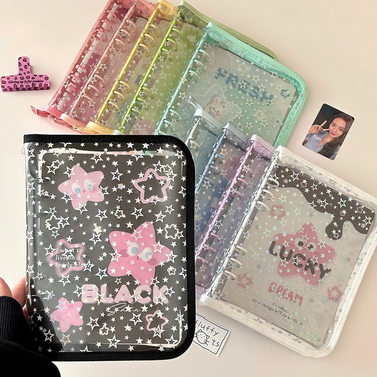 Black glitter stars binder