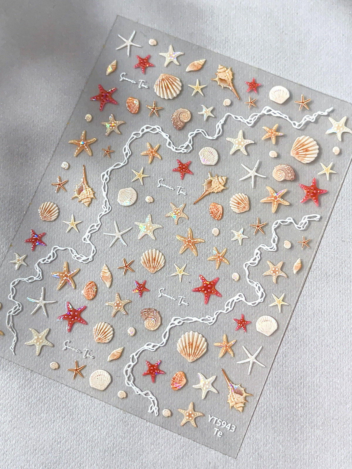 0713 M145- Starfish and shells Embossed Mini sticker -1Pcs each pack