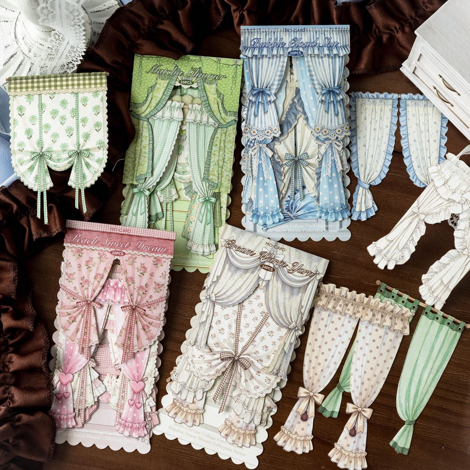 Vintage Curtain Paper Stickers -10Pcs each pack