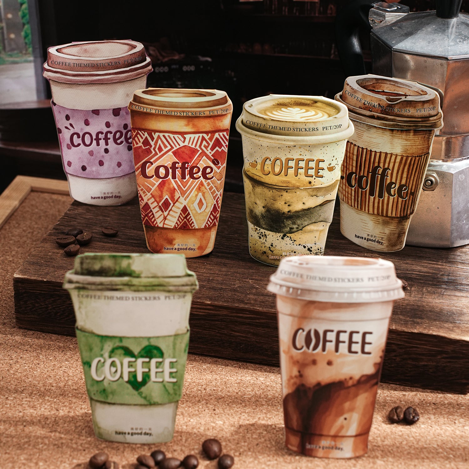 0708 Coffee PET sticker -20Pcs each pack