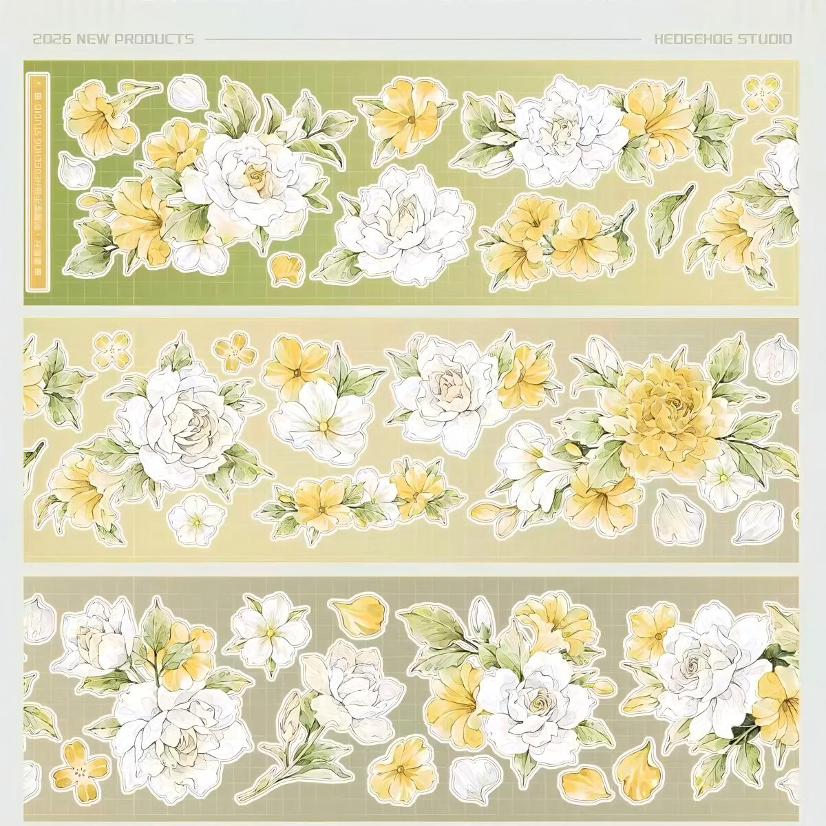 Yellow & White Rose Pre-cut PET Tape (6 x 100 cm) 1 loop