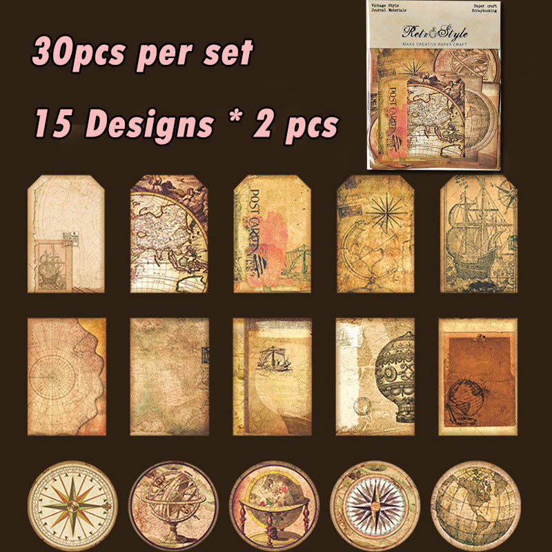 0805 Vintage nautical chart Sticker -30Pcs each pack
