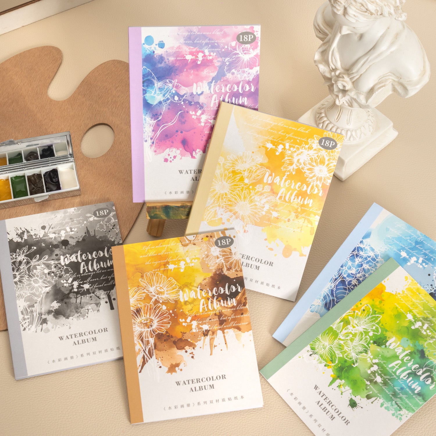 0515 Watercolor Album PET & Washi Sticker Book -18Pcs each pack