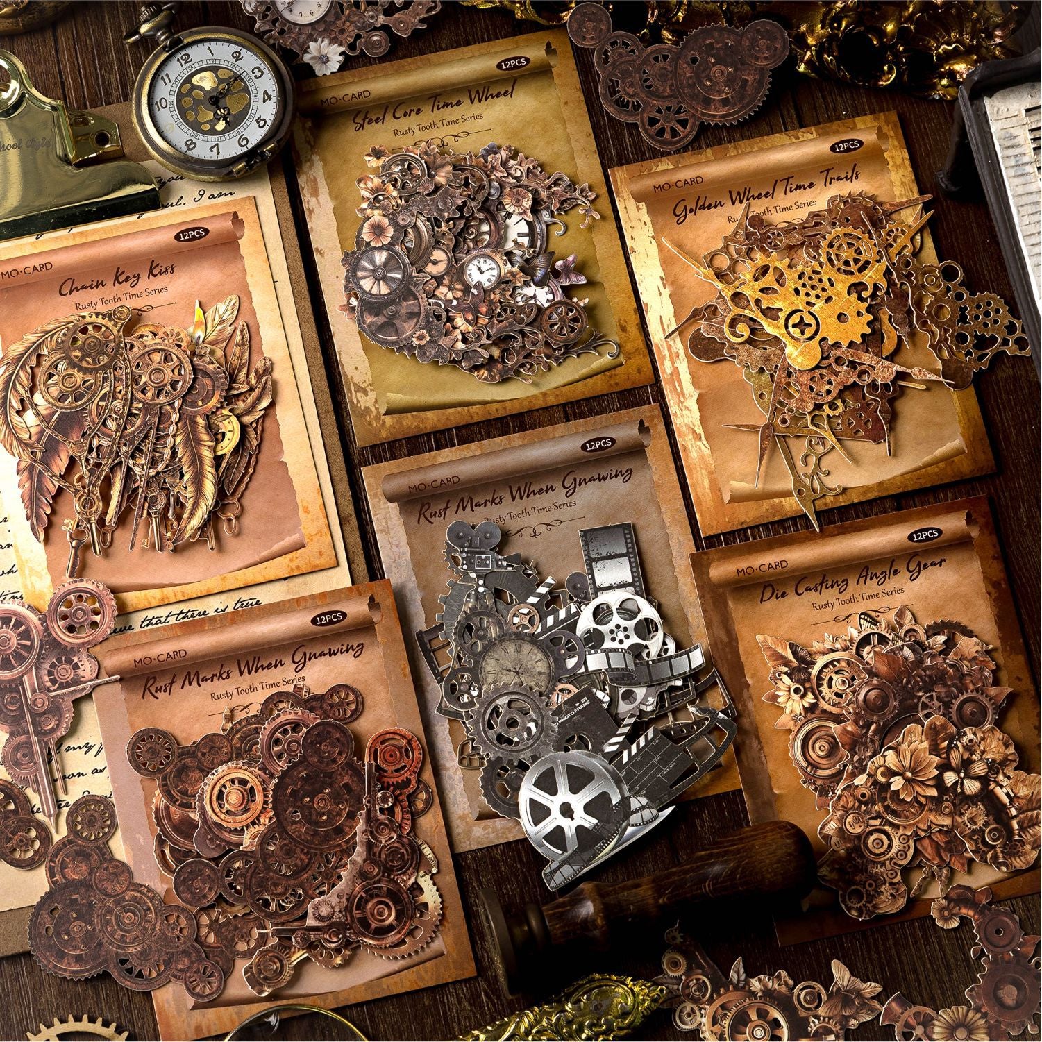 0524 Steampunk diecut cardstock Solid Sticker -12Pcs each pack