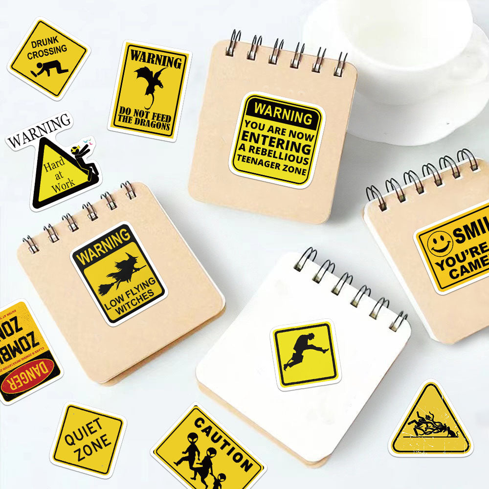 53 Warning Sign Stickers solid with white border
