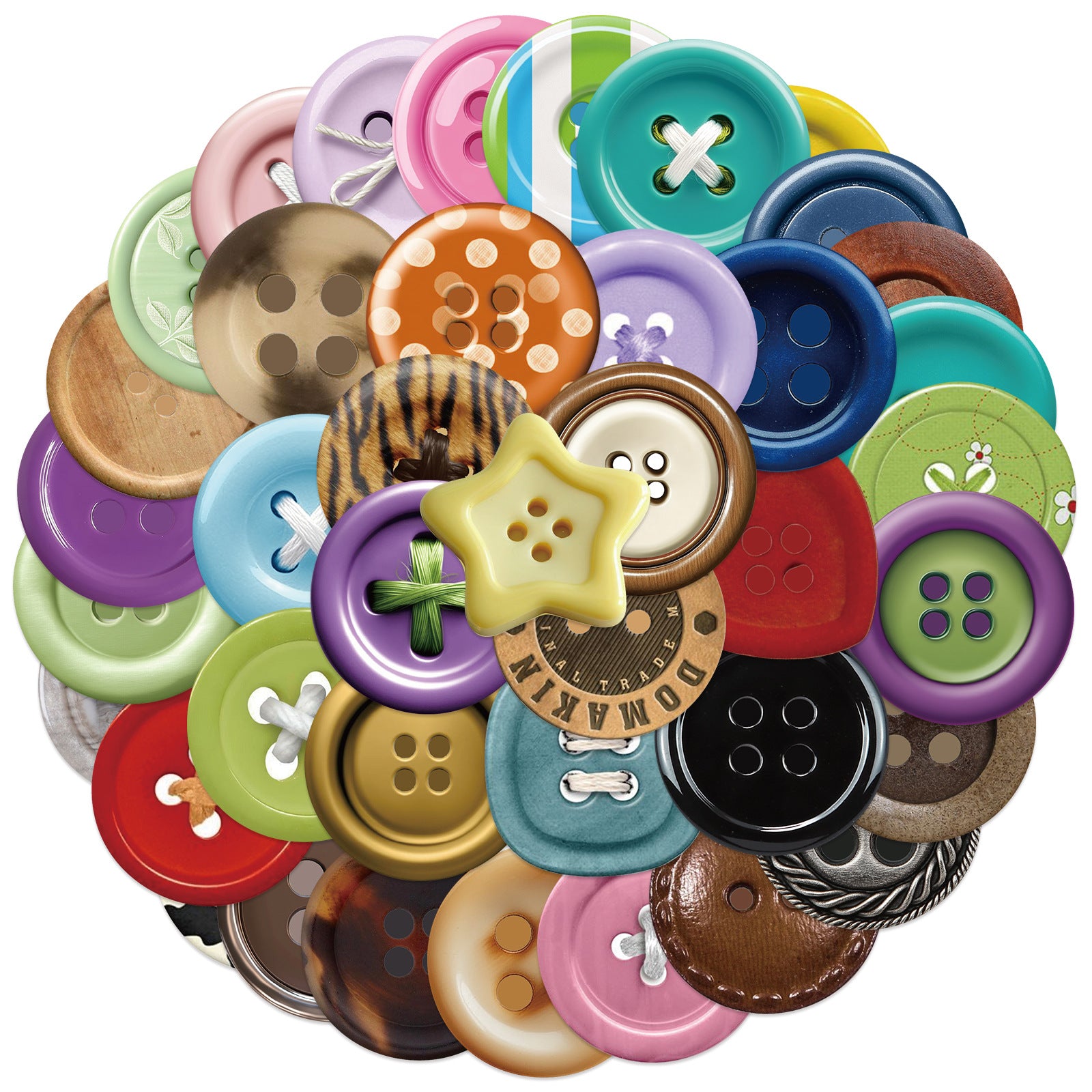 50 Vintage Colorful Buttons Solid Sticker