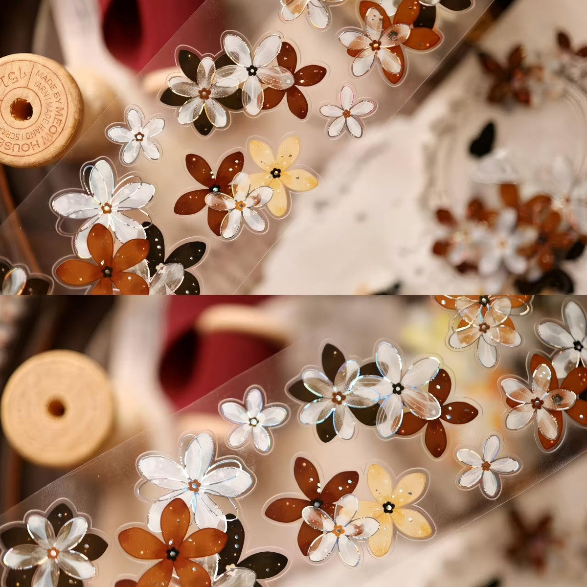 Vintage Colorful Flower Shell Silver Pre-cut PET Tape (5.5 x 100 cm) 1 loop
