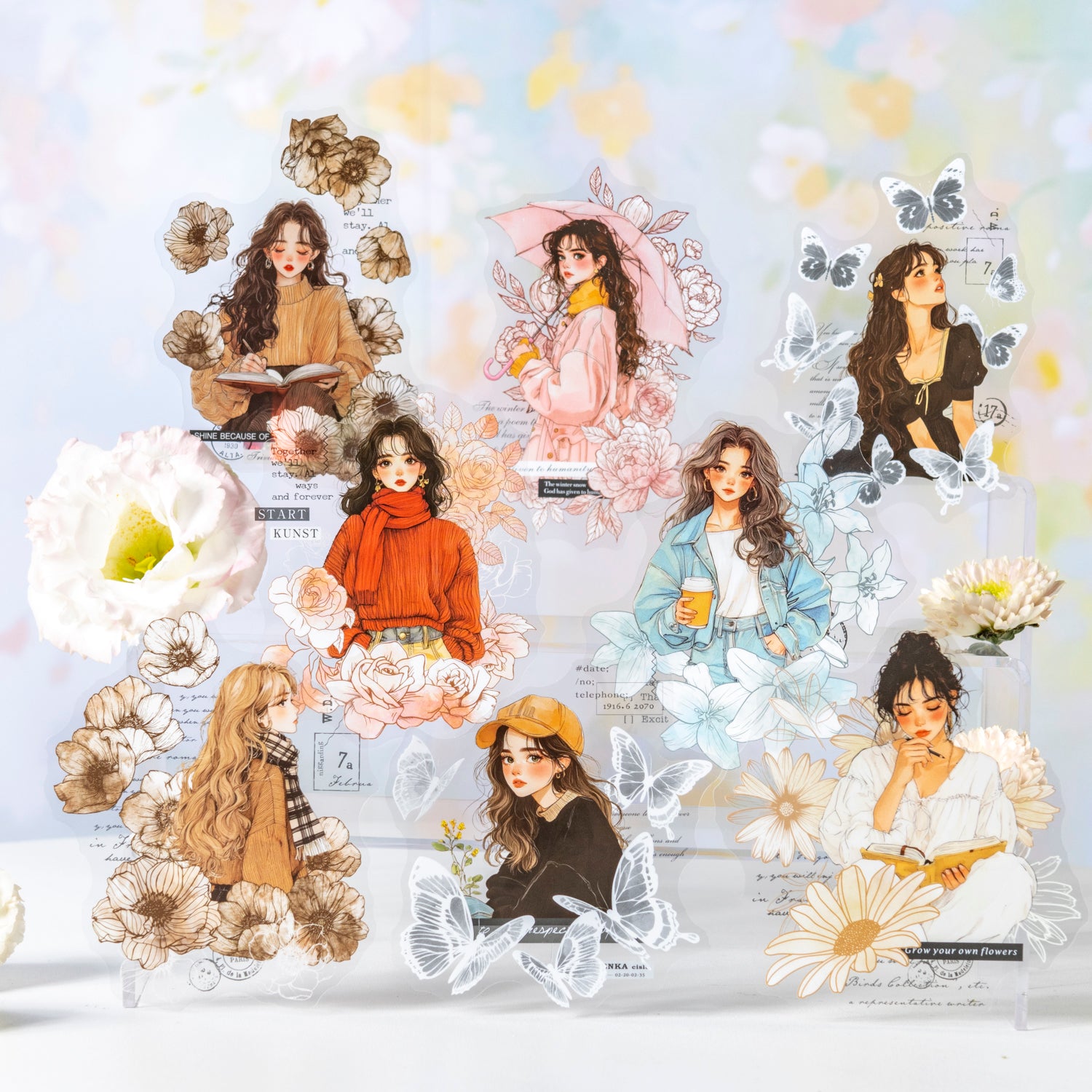 0809 Flower and girl Sticker -10Pcs each pack