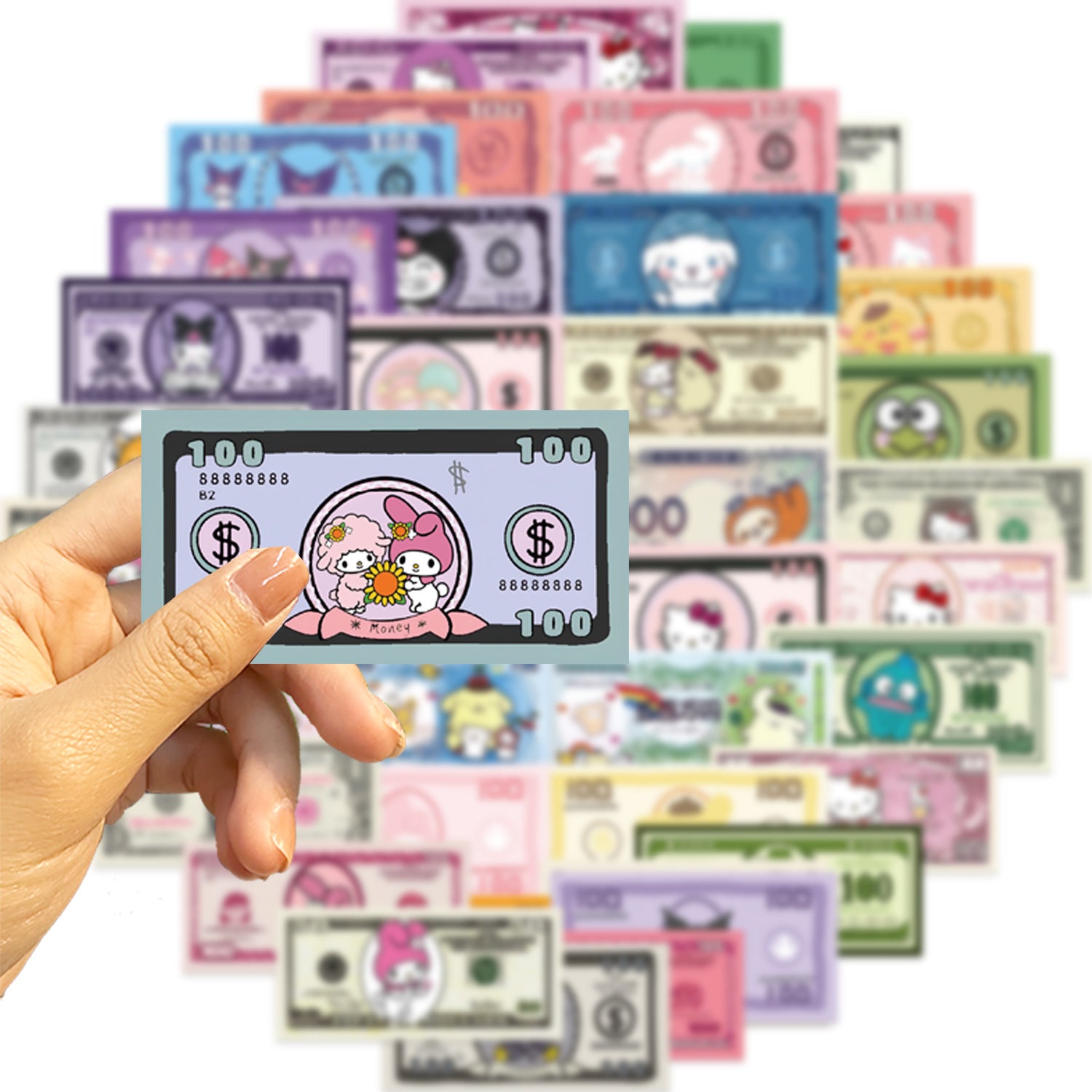 50 Cartoon character banknotes sticker