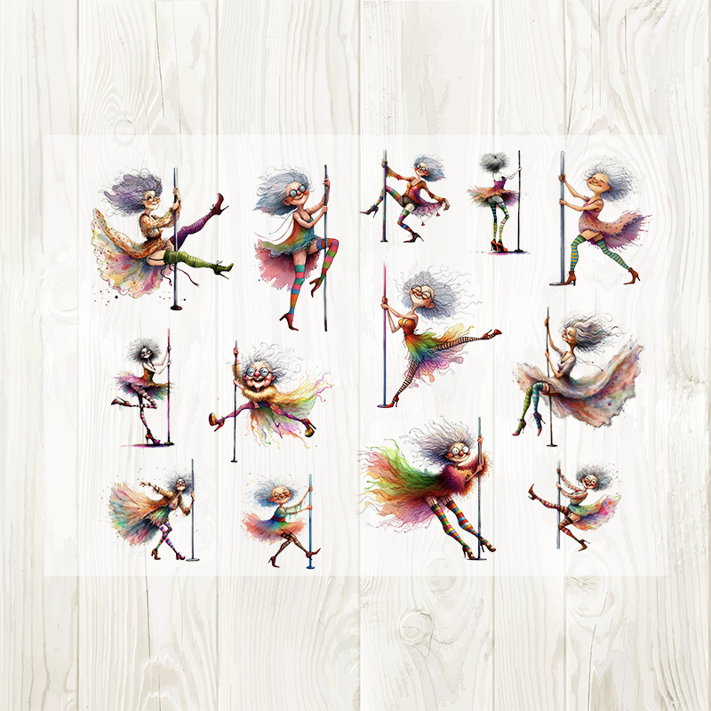A4 The Dancing Grandma matte PET pre-cut large sticker 1 pack 1 sheets