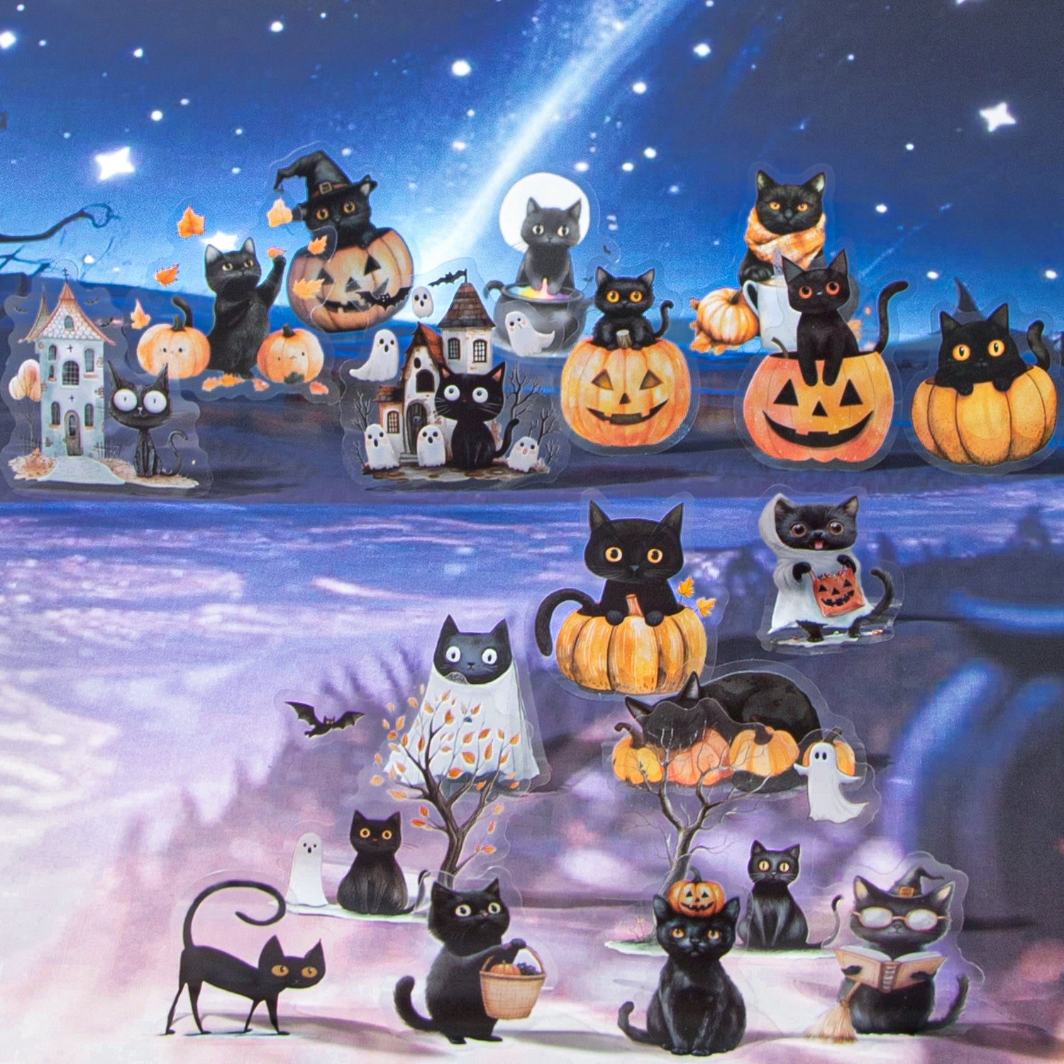 0806 Halloween black cat PET Sticker -1Pcs each pack