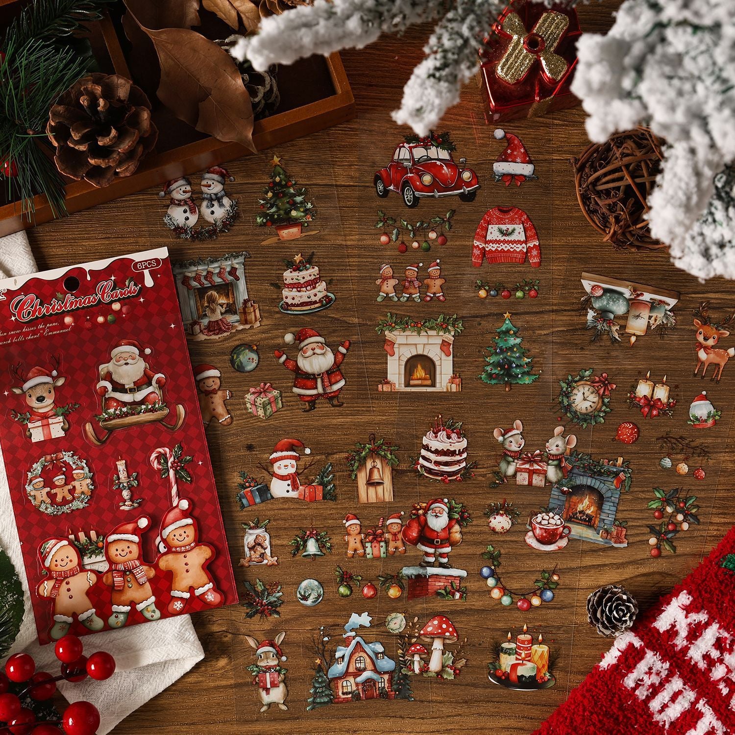 1111 Snowy night christmas PET sticker -6Pcs each pack