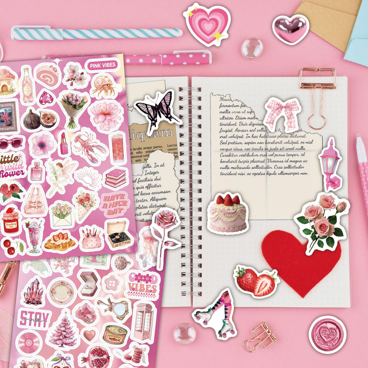 Pink Maidens Aesthetic Solid Stickers -5Pcs each pack