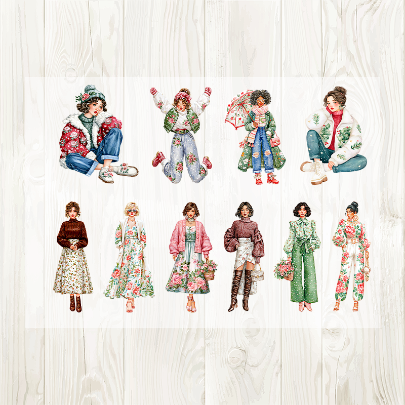 A4 Fashionable Girl matte PET pre-cut large sticker 1 pack 2 sheets