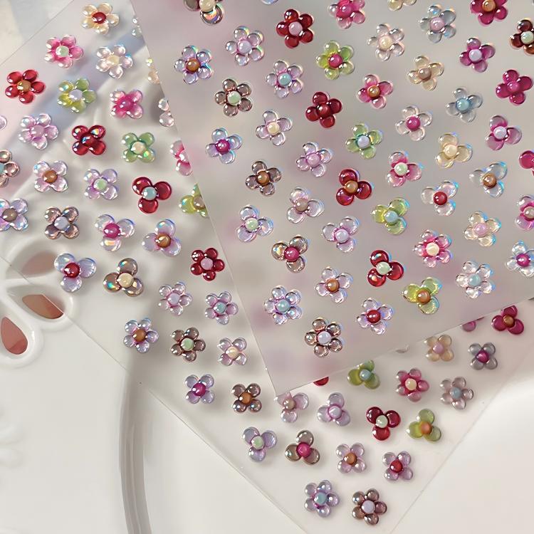 M338- Colorful Flowers Laser Silver Embossed Mini sticker 1 Pcs