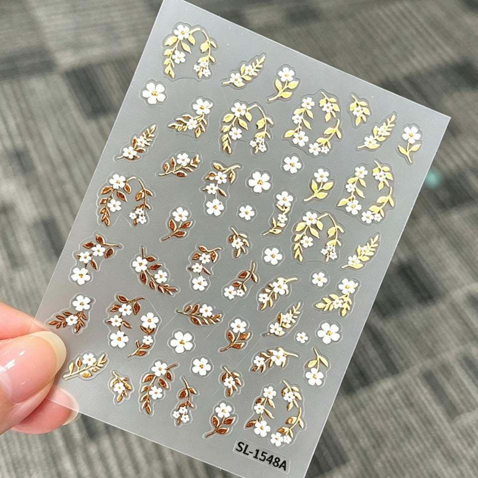 M297- Gold stamped and silver stamped flower Embossed Mini sticker 1 Pcs