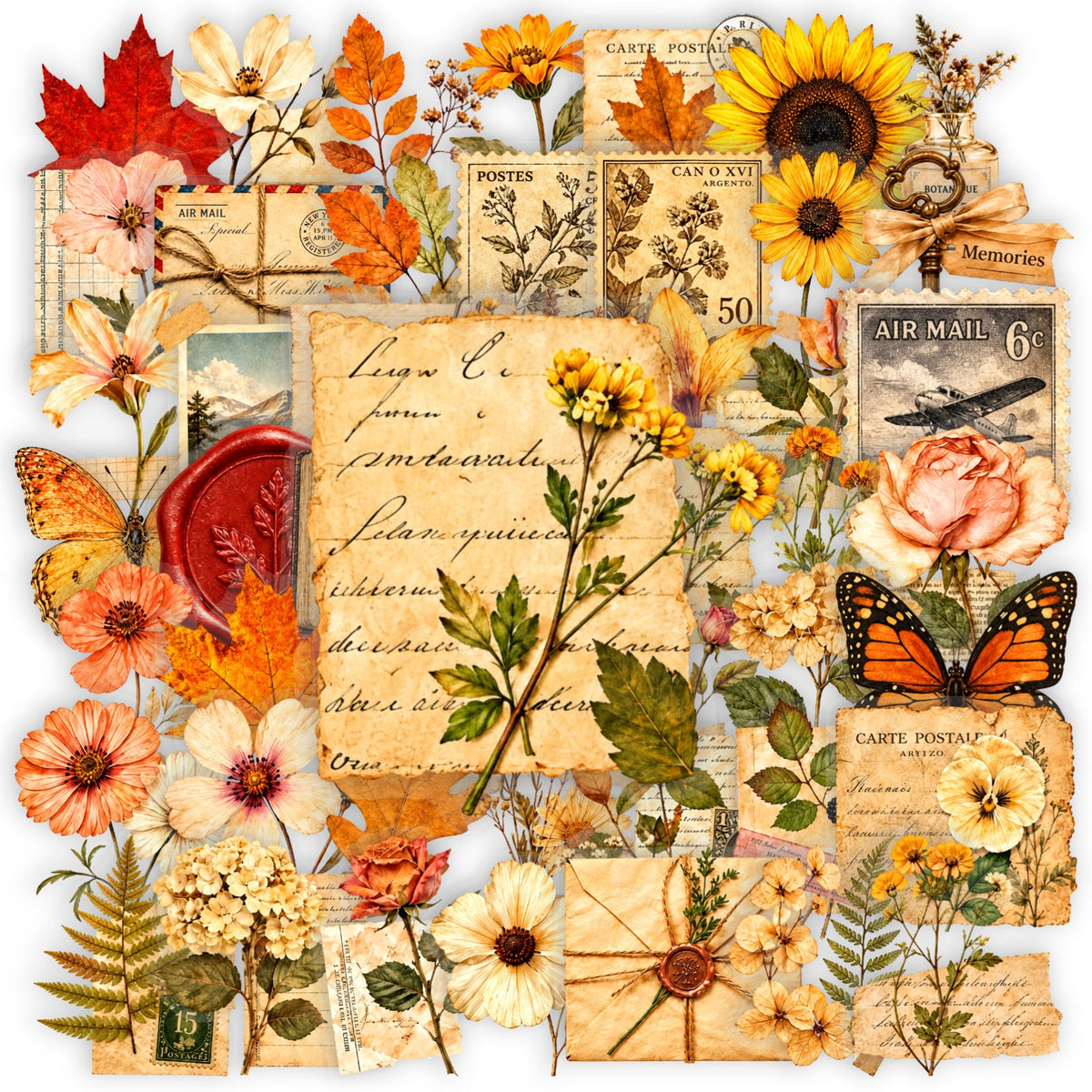 50 Vintage Floral Ticket Stub PET Sticker