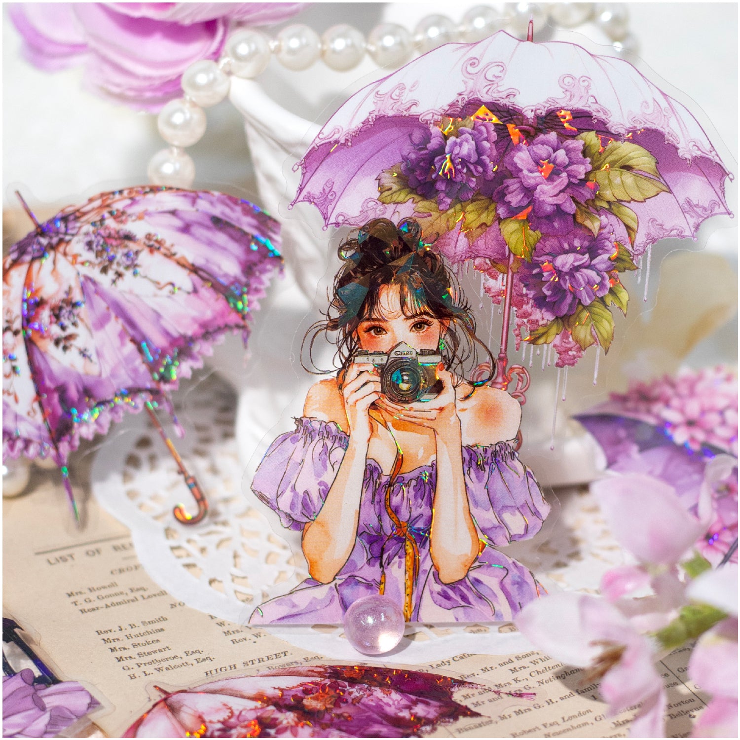 0729 Girl and flower umbrella PET Sticker -10Pcs each pack