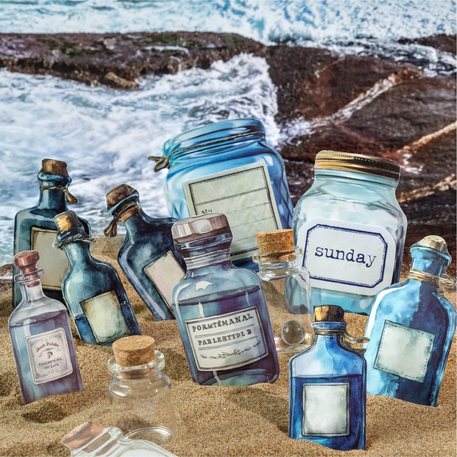 0803 Vintage bottles Solid Sticker -25Pcs each pack