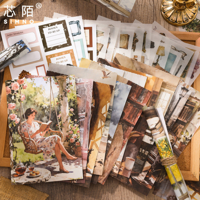 Reading Time Vintage Material Sticker Book -50Pcs each pack