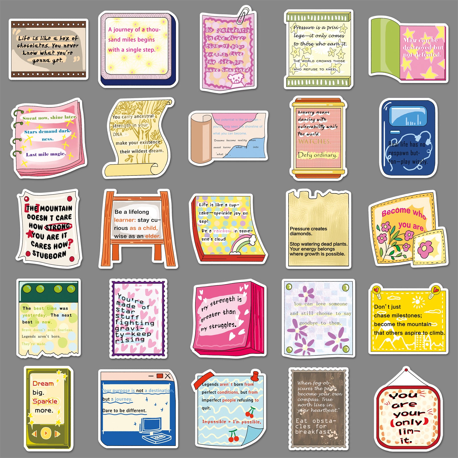 50 Inspirational phrases Stickers solid with white border