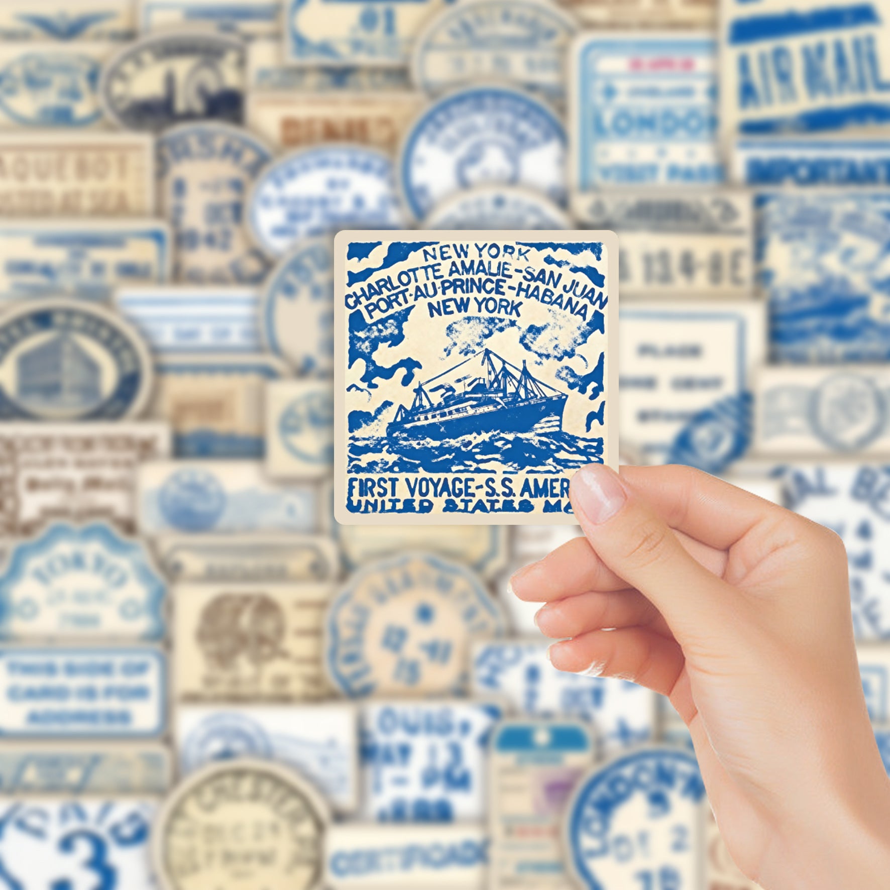 50 Vintage Travel Ticket Stubs Stickers solid with Light brown border